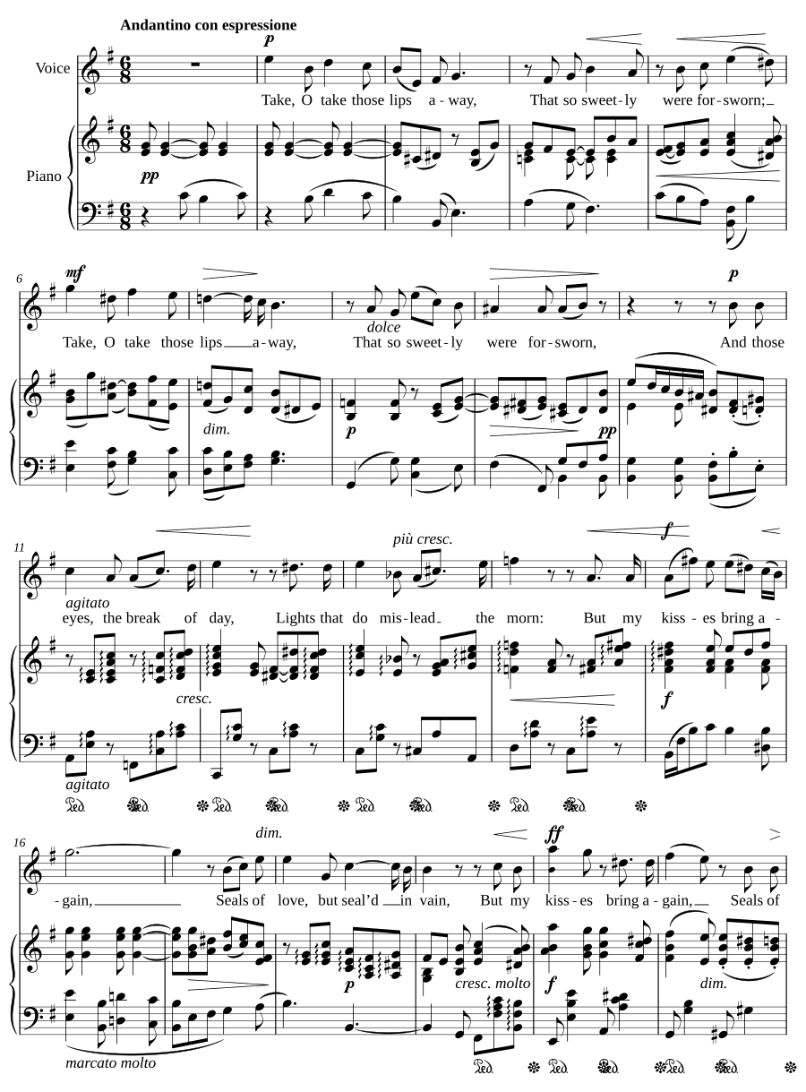 Прочь, о, прочь эти губы (Take, O Take those Lips Away). 3 песни на слова Шекспира, соч. 37