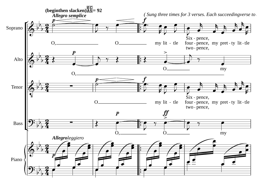 О мой шестипенсовик (O my little sixpence). 8 новых детских песенок, соч. 23