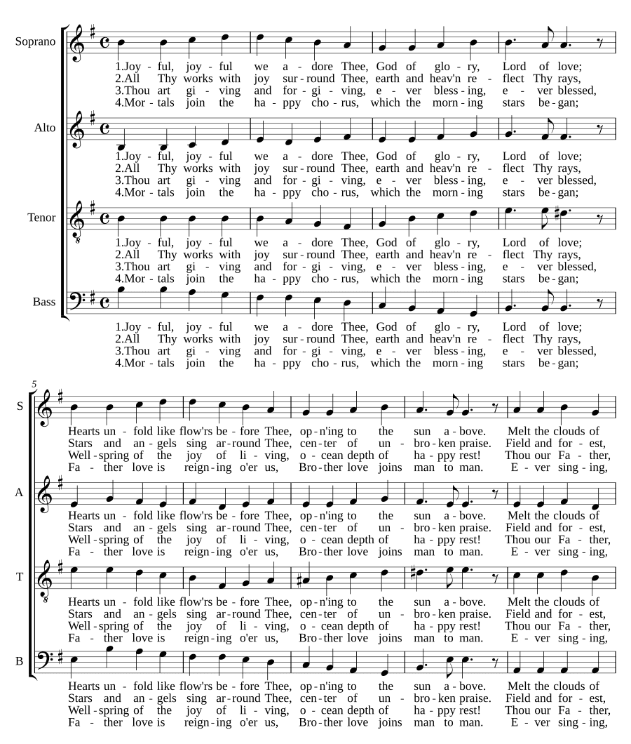 Радостно, радостно мы Тебя славим (Joyful, joyful we adore thee), для смешанного хора