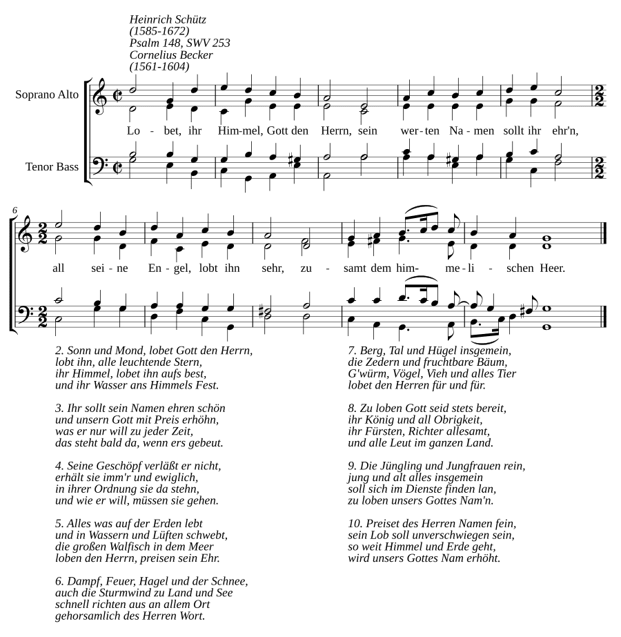 Хвалите, небеса, Бога Господа, SWV 253 (Lobet, ihr Himmel, Gott den Herrn, SWV 253)