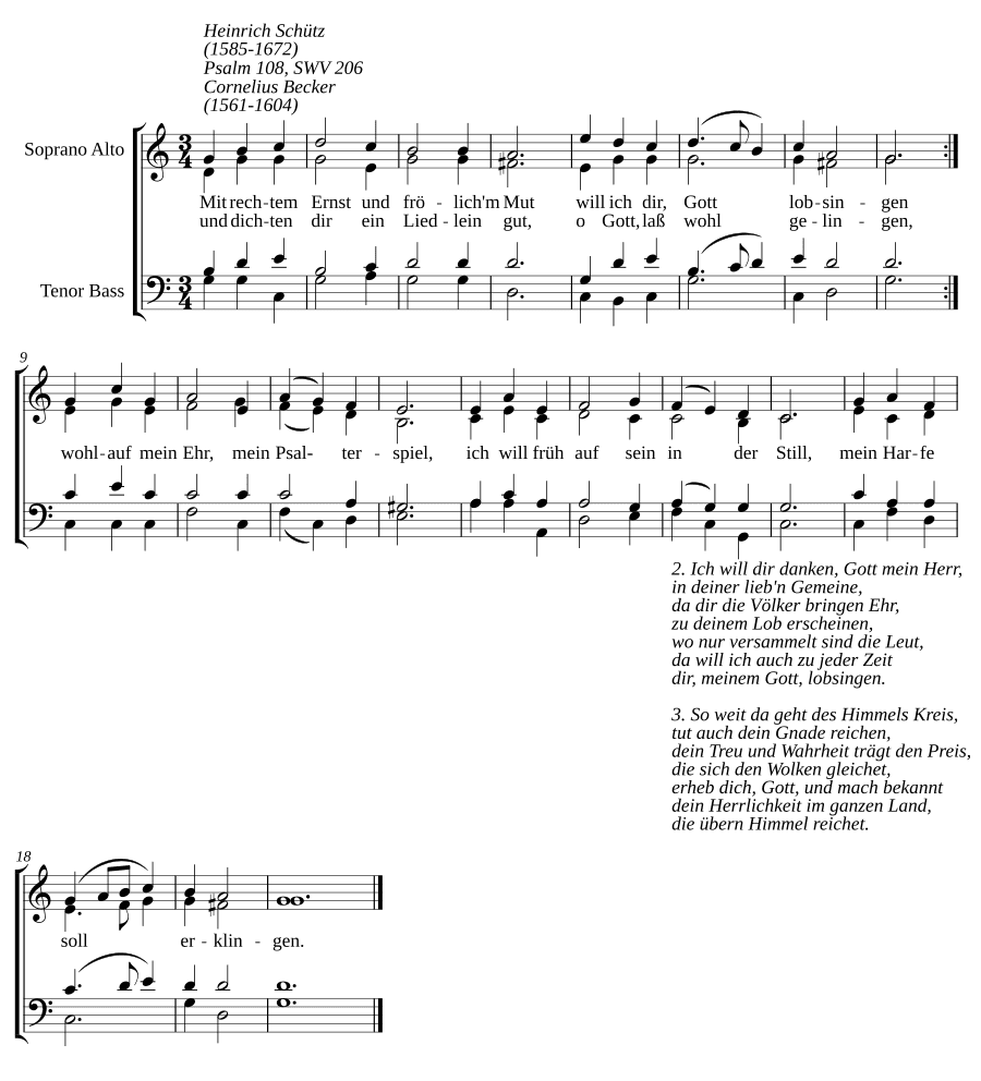 С истинной серьезностью и веселым духом, SWV 206 (Mit rechtem Ernst und frölich'm Mut, SWV 206)