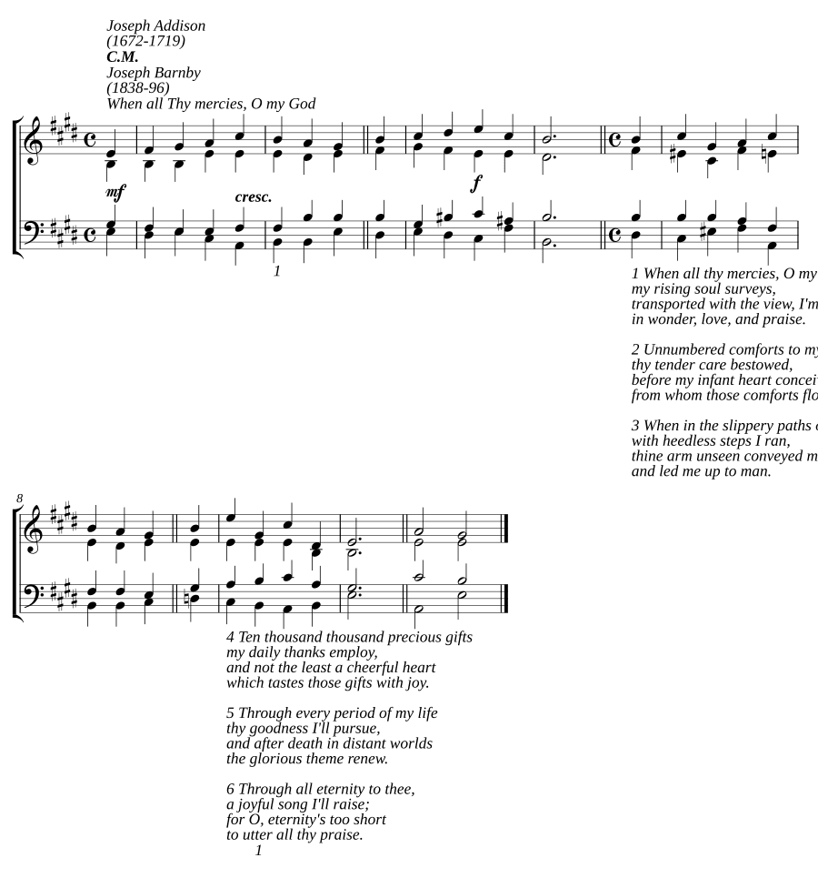 Когда все милости Твои, о Боже мой (When all thy mercies, O my God)