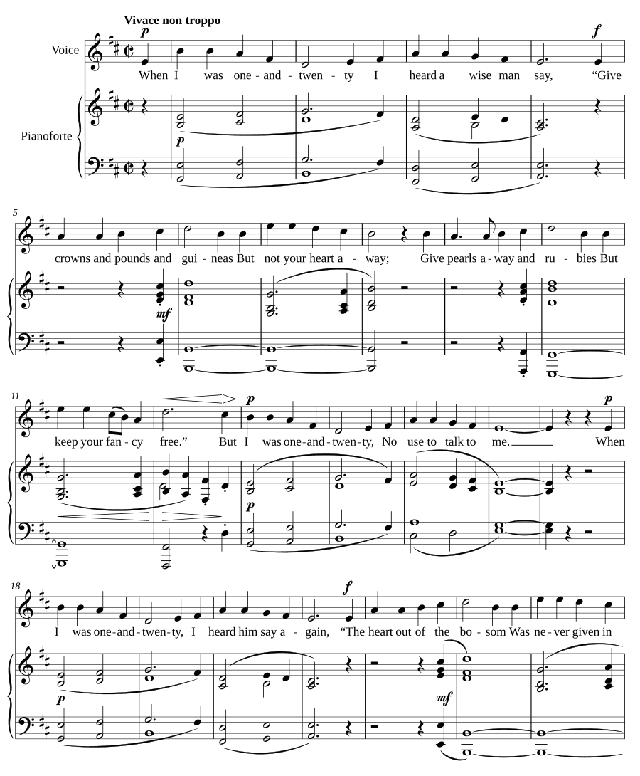 Когда мне был двадцать один (When I was one and twenty). 6 песен из «Шропширского парня»