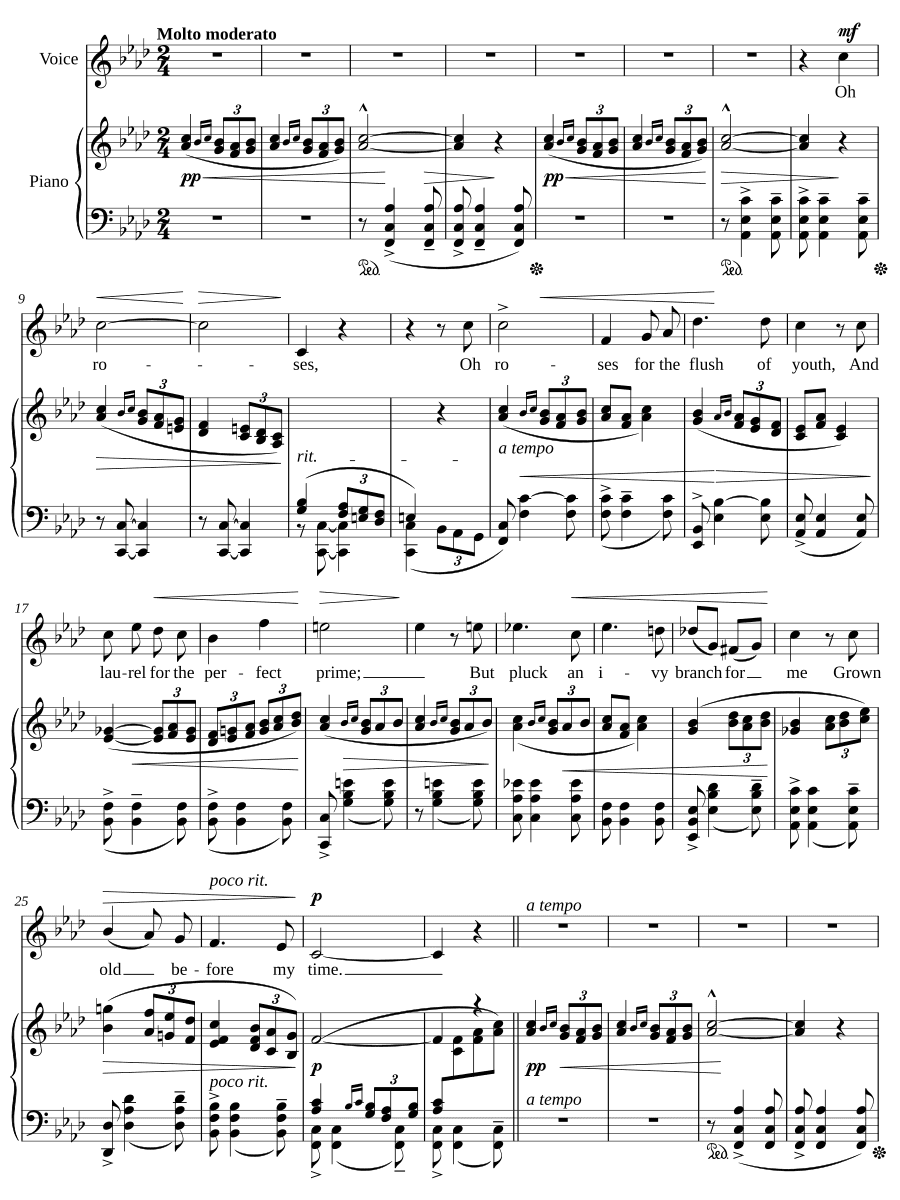 О, розы для румянца юности (Oh, Roses for the flush of youth). 6 песен скорби, соч. 57