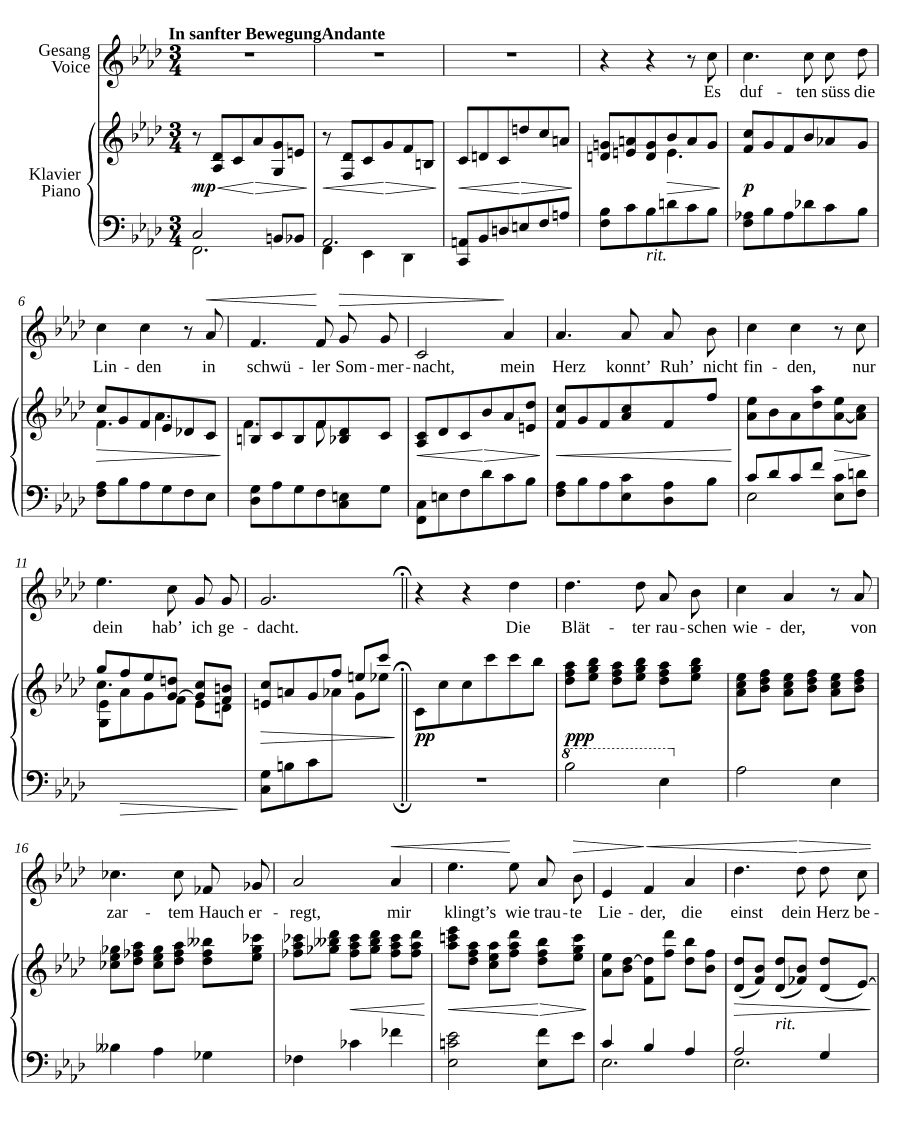 Сладко пахнут липы (Es duften süss die Linden). Песни, соч. 125