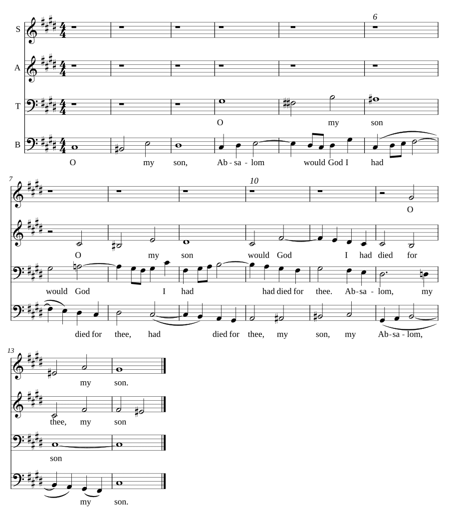 Авессалом, на тему фуги из ХТК I, № 4, до минор (Absalom set to WTC 1.4 Fugue in C minor)