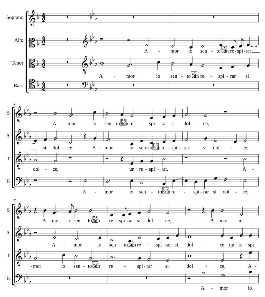 Любовь, я чувствую такой сладкий вздох (Amor io sento un respirar si dolce)