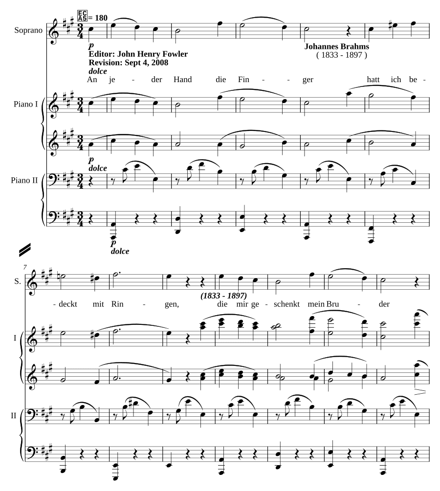 На каждом пальце руки, соч. 65, № 3 (An jeder Hand die Finger, Op. 65, No. 3)