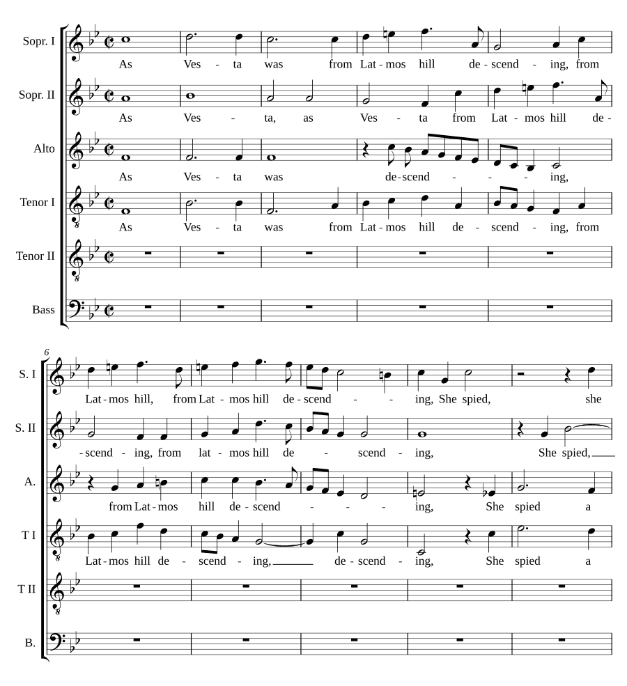 Когда Веста спускалась с горы Латмос (As Vesta was from Latmos hill descending)