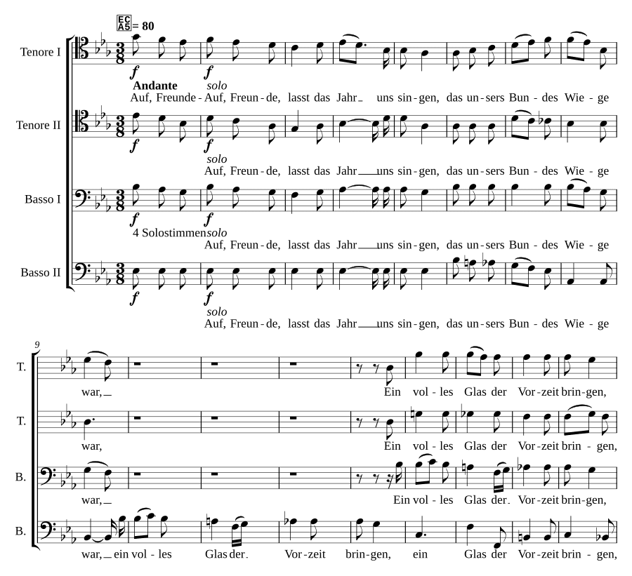 Друзья, давайте воспоем год (Auf Freunde lasst das Jahr uns singen). MWV G 32
