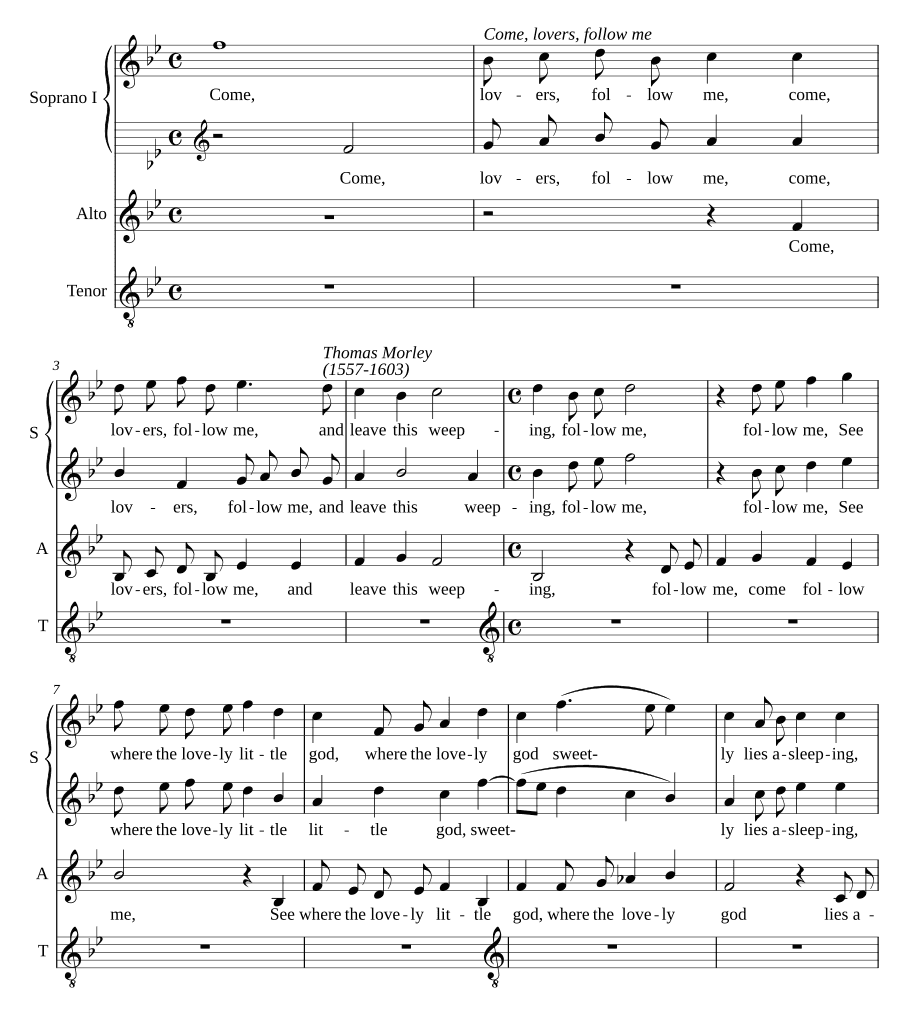 Пойдем, влюбленные, следуйте за мной (Come, lovers, follow me). Томас Морли