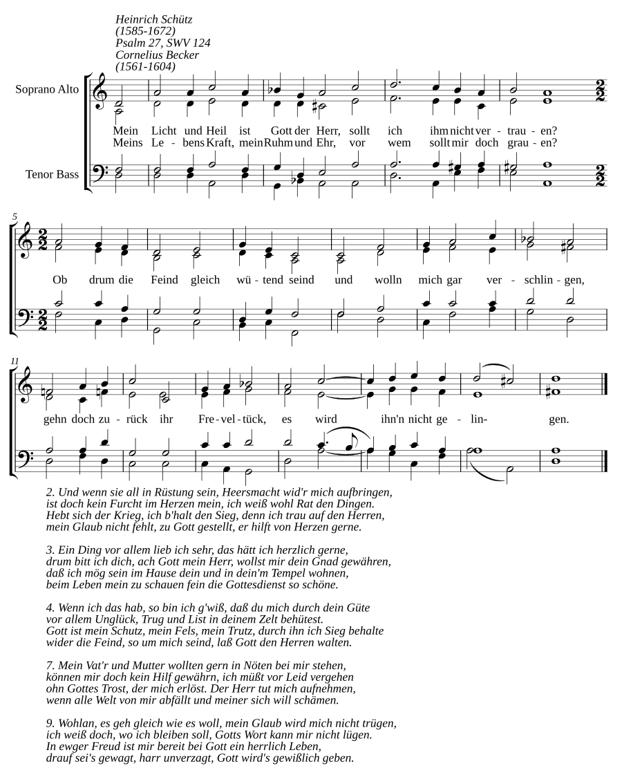 Свет мой и спасение моё — Господь Бог (Mein Licht und Heil ist Gott der Herr, SWV 124). Для вокала