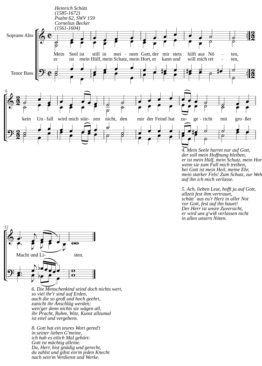 Душа моя спокойна в Боге моём (Mein Seel ist still in meinem Gott, SWV 159). Для вокала