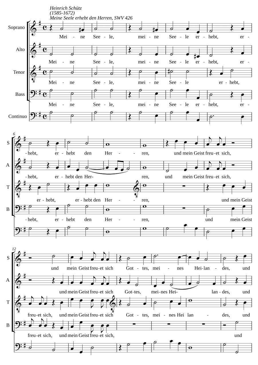Душа моя возвеличивает Господа (Meine Seele erhebt den Herren, SWV 426). Для вокала
