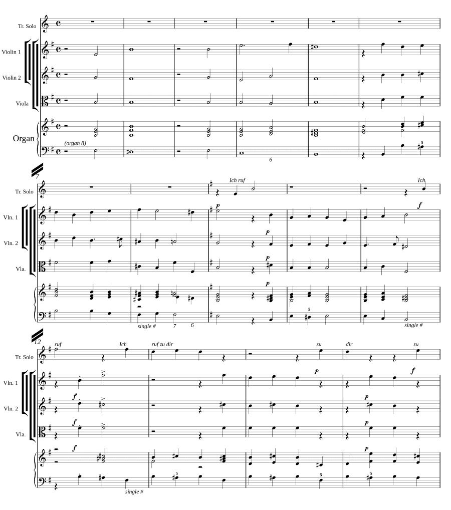 Взываю к Тебе, Господи Иисусе Христе (Ich ruf zu dir, Herr Jesu Christ). Для вокала, скрипки и органа