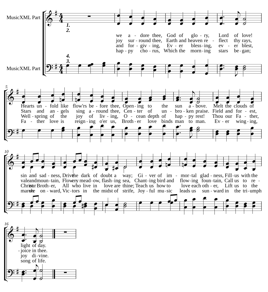 Радостно, радостно мы Тебя славим (Joyful, joyful we adore thee), для двух голосов