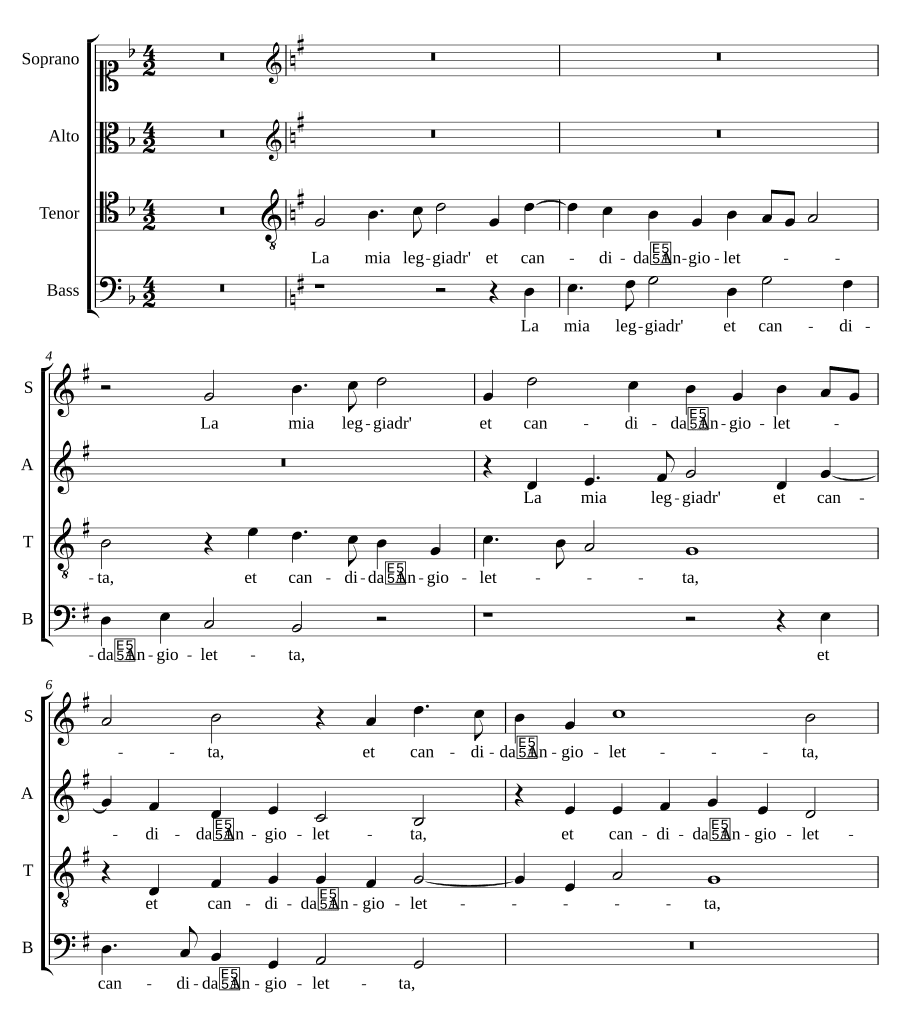 Моя изящная и светлая ангелочка (La mia leggiadr' et candida Angioletta)