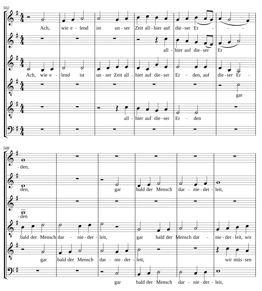 Музыкальные экзеквии: Часть I, № 23 — Ах, как жалка наша эпоха (Musikalische Exequien: Part I, No. 23 - Ach, wie elend ist unser Zeit)