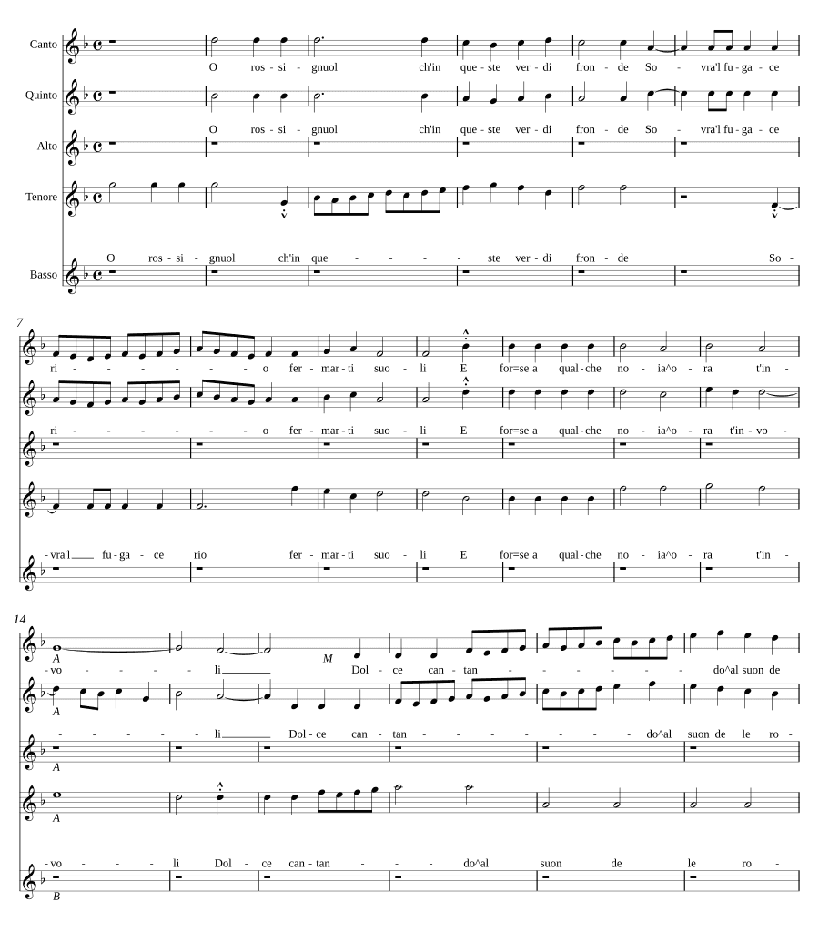 О, соловей, что в зелёных ветвях (O rossignuol ch'in queste verdi fronde)