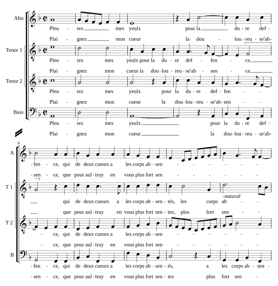 Плачьте, мои глаза (Pleurez mes yeulx)