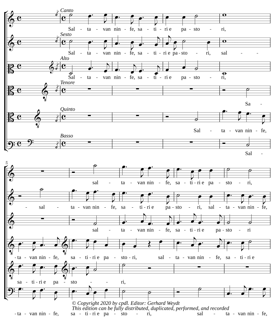 Нимфы, сатиры и пастухи прыгали (Saltavan ninfe, satiri e pastori)