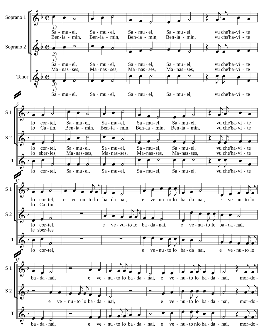 Самуил, видя, что у тебя нож (Samuel, vu che havite lo cortel)