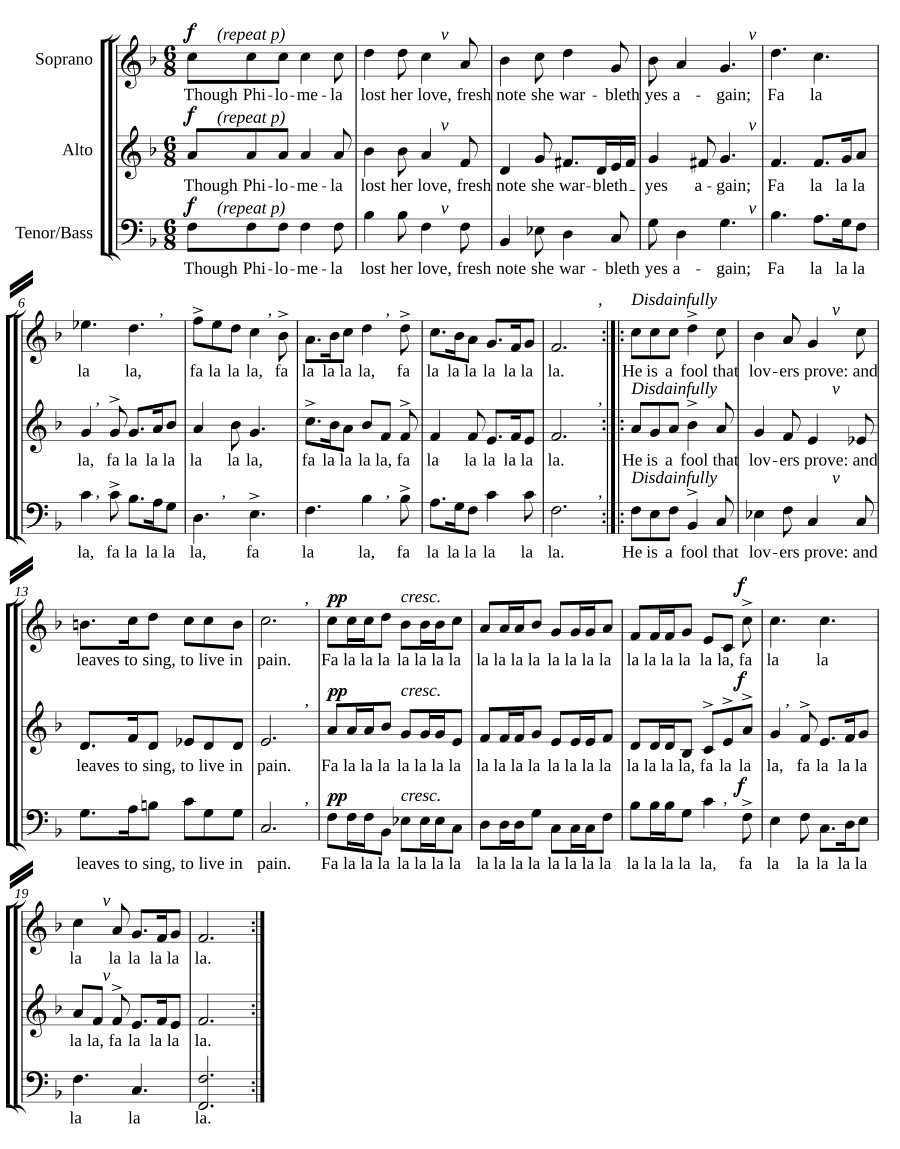 Хотя Филомела потеряла любовь (Though Philomela lost her love)