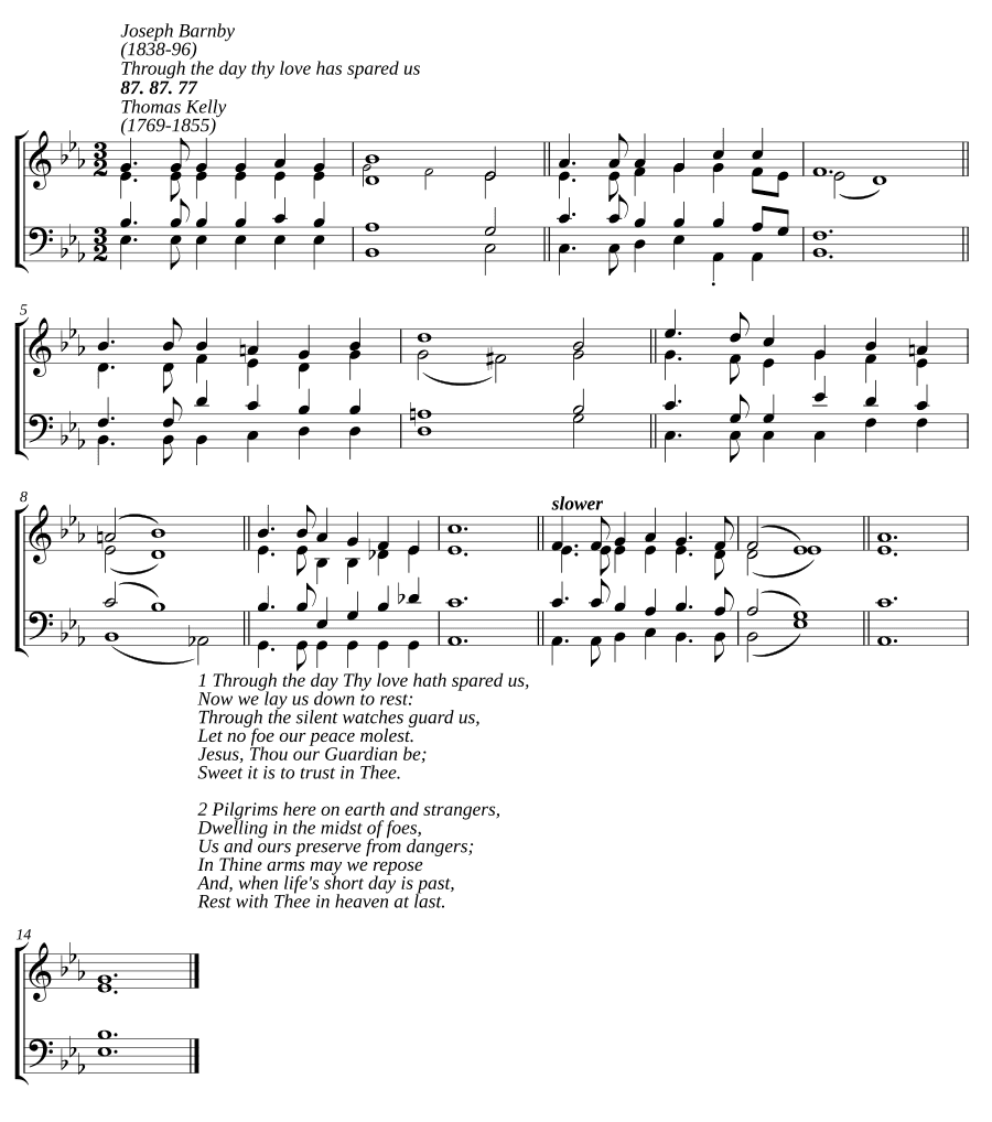 В течение дня Твоя любовь сохранила нас (Through the day thy love has spared us)