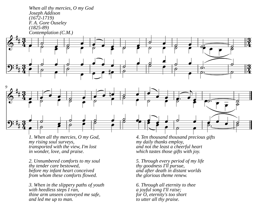 Когда все твои милости, о мой Бог (When all thy mercies, O my God)